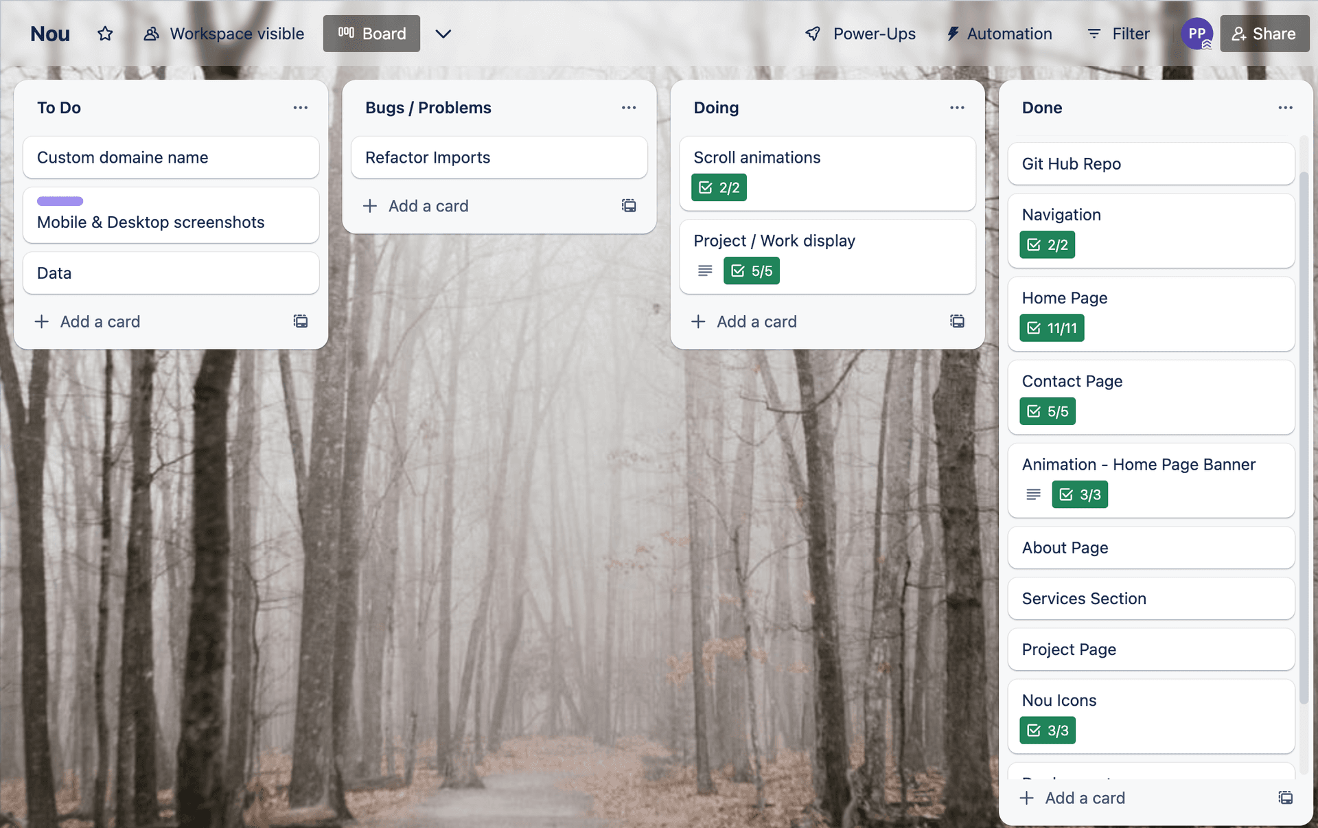 Trello Kanban board picture